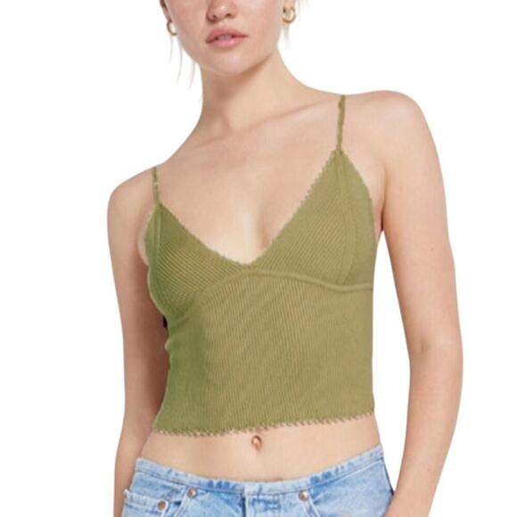 Pacsun LA Hearts Hanna Tank Top Ribbed V-Neck Cropped Olive Green NWT Medium - Picture 1 of 7